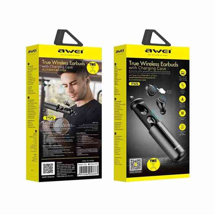 Awei T55 Touch TWS Dual Ear Bluetooth Earbuds With Charging Can